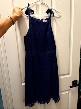 Lilly Pulitzer Navy Blue Lace Tie-Shoulder Sheath Dress